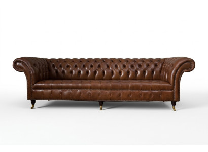 Sofa 4-zitter luxe meubelen Chesterfield leer bruin design moderne stijl