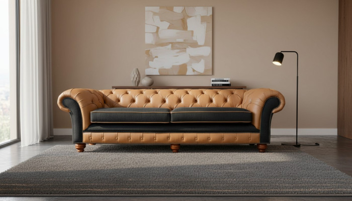 Stijlvolle 4-zits woonkamer bank gestoffeerde bank big sofa Chesterfield leer textiel nieuw