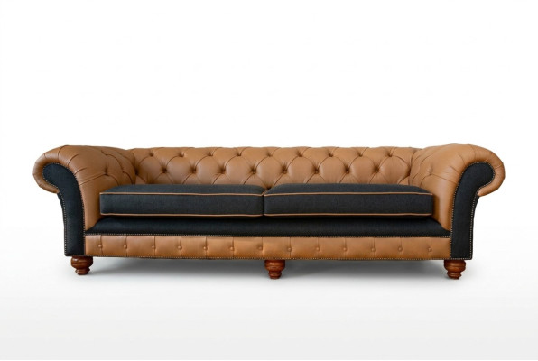 Stijlvolle 4-zits woonkamer bank gestoffeerde bank big sofa Chesterfield leer textiel nieuw