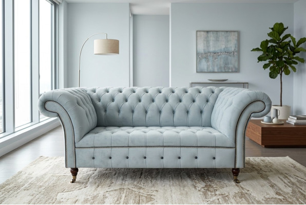 Chesterfield Bank Bekleding Meubels Tweezits Grijs Bankstellen Banken Leer