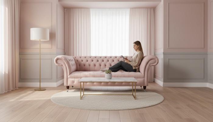 Chesterfield 3-zits Roze Design Banken Bekleding Bankstellen Stof Textiel