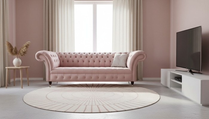 Chesterfield 3-zits Roze Design Banken Bekleding Bankstellen Stof Textiel