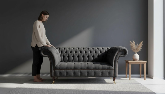Ontwerp Chesterfield Stoffen Bank Bankstel 2 Zits Bekleding Textiel Stof Nieuw