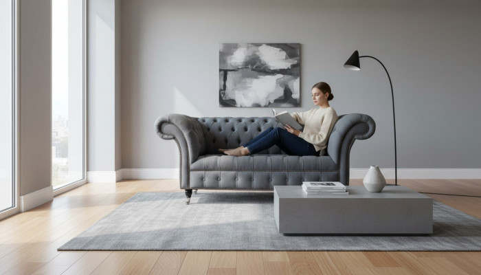 Engels Chesterfield kantoor zitmeubel inrichting bank bank 2 zit textiel