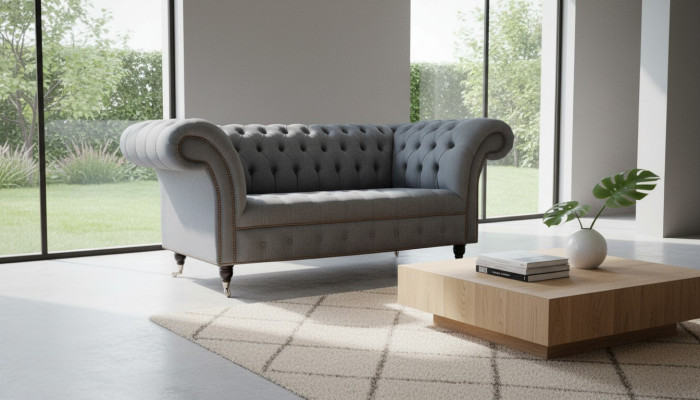 Engels Chesterfield kantoor zitmeubel inrichting bank bank 2 zit textiel