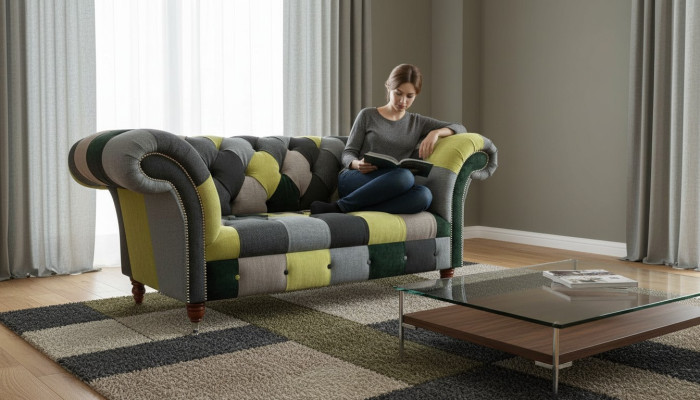 Chesterfield Bank Bekleding 2-Zits Design Textiel Bankstellen Bank Lounge