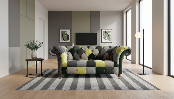 Chesterfield Bank Bekleding 2-Zits Design Textiel Bankstellen Bank Lounge