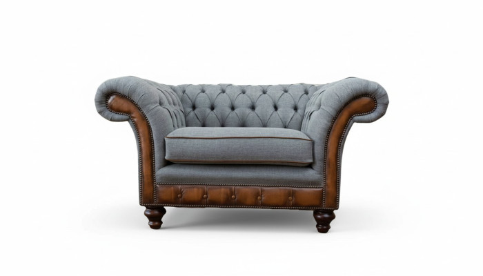 Fauteuil Ontwerp Relax Stof Lounge Luxe Grijs Bekleding Zitter Chesterfield