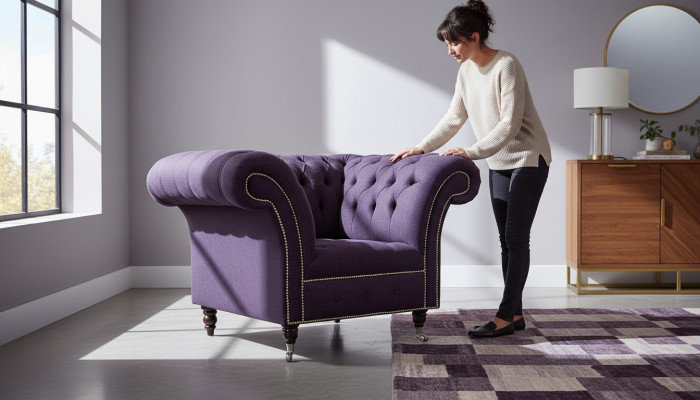 Fauteuil 1-zits luxe 1 zitplaats design textiel paarse stof Chesterfield
