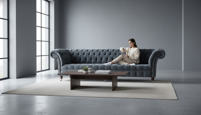 Vierzitsbank 4-zitsbanken Modern Grijs Design Stof Chesterfield