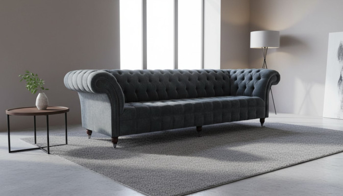 Vierzitsbank 4-zitsbanken Modern Grijs Design Stof Chesterfield