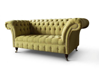 Tweezits bank Luxe 2-zits woonkamer Lichtgroen Chesterfield stof Nieuw