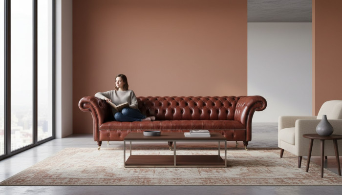 Leren bank Bank 4-zitsbanken Design Chesterfield leer Bank Meubels 245cm