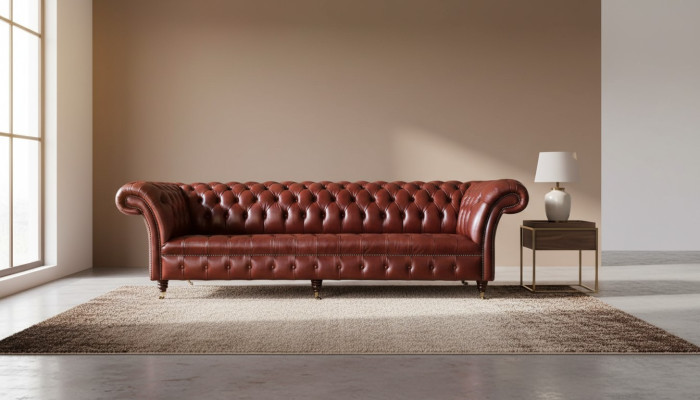 Leren bank Bank 4-zitsbanken Design Chesterfield leer Bank Meubels 245cm