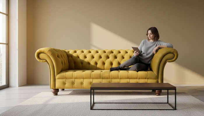 Chesterfield Geel Bank Zitkussen 3-Zits Bank Zitbanken Zitbank Driedubbele