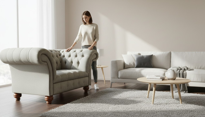 Chesterfield eenzits bank fauteuil bank gestoffeerde zitmeubel textiel stof