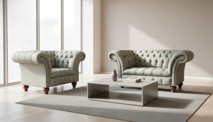 Chesterfield eenzits bank fauteuil bank gestoffeerde zitmeubel textiel stof