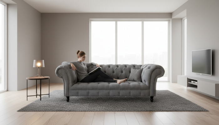 Chesterfield bank 3-zits gestoffeerde zitting textiel stof banken bank nieuw