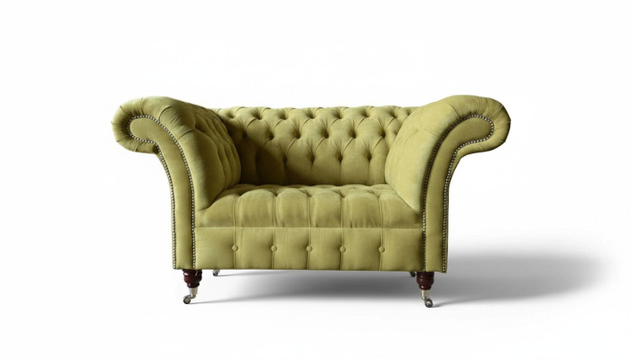 Chesterfield fauteuil textiel ontwerp bank stof banken gestoffeerde grijs nieuw