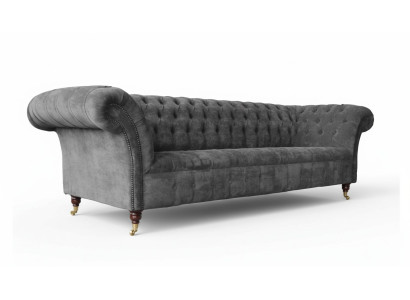 Chesterfield 3-zits bank bekleden zit textiel stof grijs banken bank