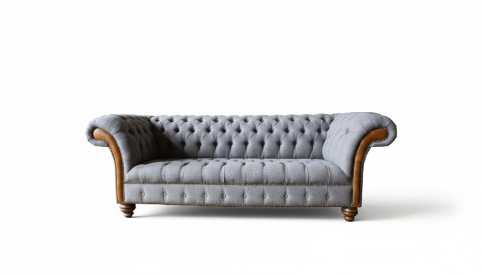 Chesterfield stoffen sofa luxe sofa gestoffeerde bank zit grijs textiel