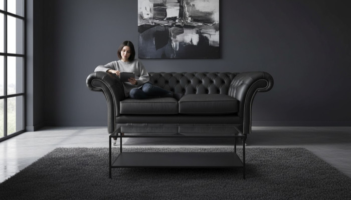 Bank Luxe Textiel Chesterfield Bank Banken Bekleding 2-Zits Zwart Leer