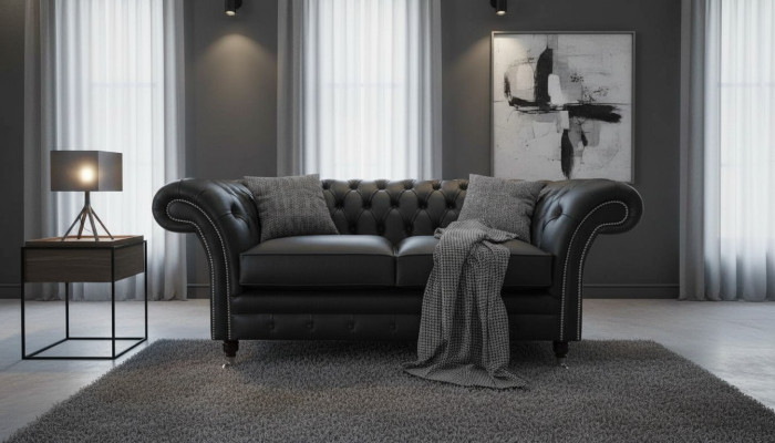 Bank Luxe Textiel Chesterfield Bank Banken Bekleding 2-Zits Zwart Leer