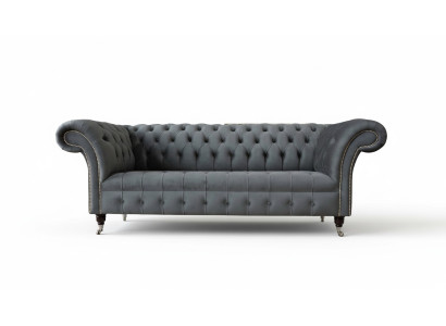 Engelse Chesterfield Bank Bank Kantoor Meubilair Driezits Fluweel 230cm Grijs