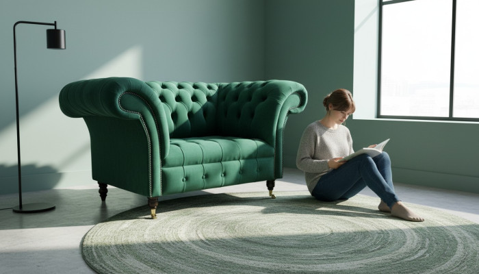 Grijs Chesterfield Design Bank Fauteuil  Oorfauteuil Bekleding Luxe Textiel
