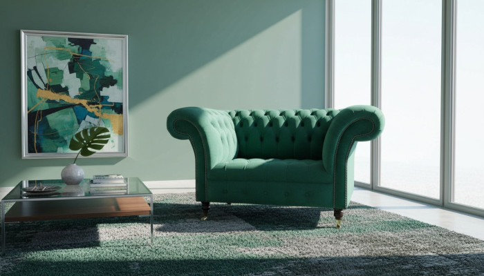 Grijs Chesterfield Design Bank Fauteuil  Oorfauteuil Bekleding Luxe Textiel