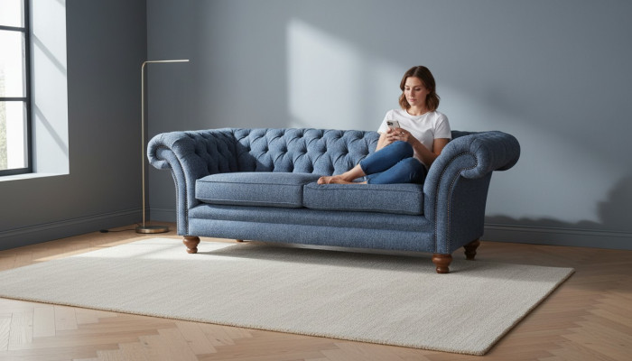 Engels Chesterfield Bank Bank Kantoor Meubels Driezitter Fluweel 230cm Banken
