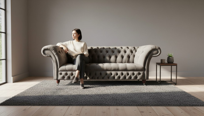 Engelse Chesterfield bank Bank Kantoor Meubelen Driezits Fluweel 230cm Taupe