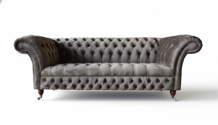 Engelse Chesterfield bank Bank Kantoor Meubelen Driezits Fluweel 230cm Taupe