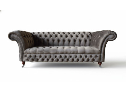 Engelse Chesterfield bank Bank Kantoor Meubelen Driezits Fluweel 230cm Taupe