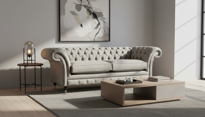 Engelse Chesterfield Bank Bank Kantoor Meubilair Driepersoons Fluweel 230cm Bruin