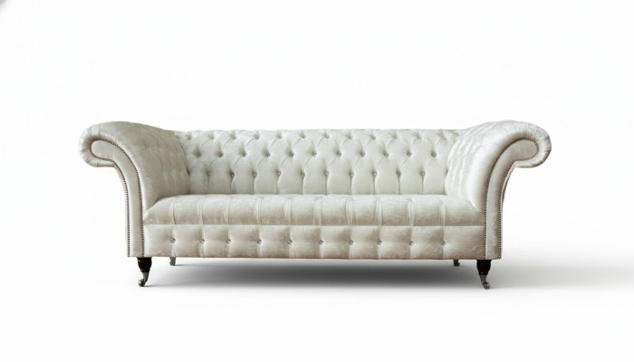 Driepersoons wit stoffen woonkamer designbank Chesterfieldbank