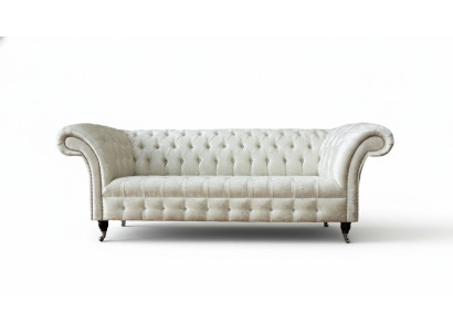 Driepersoons wit stoffen woonkamer designbank Chesterfieldbank