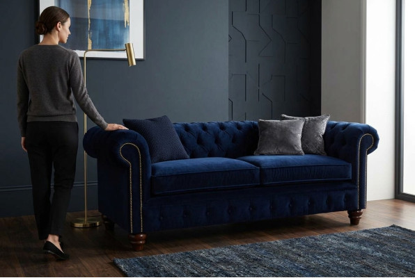Blauwe Chesterfield Engelse klassieke stijl bank bank 3 zits kussen 230cm