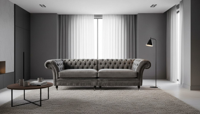 Chesterfield vierzitsbank 4-zitsbanken Stof Polyester Grijs Meubels