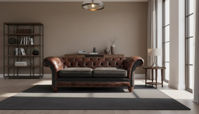 Bruine Chesterfield Engels klassiek stijl bankstel Bank 3 zitkussen 230cm.