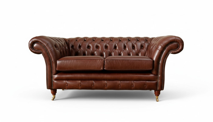 Chesterfield bank gestoffeerd in leer, banken in bruin, tweezits nieuw.