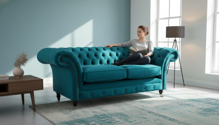 Chesterfield 2-zitsbank gestoffeerd zitmeubel textiel stof bankstel bank nieuw