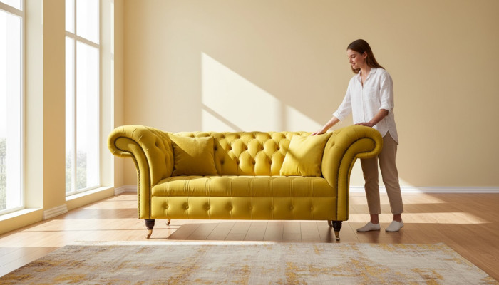 Chesterfield Bank Bank Bekleding 2-zits Woonkamer Bank Zitplaats Geel