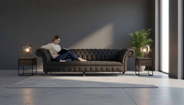 Chesterfield bankstel 4-zits zwart stof woonkamer design bank bekleding