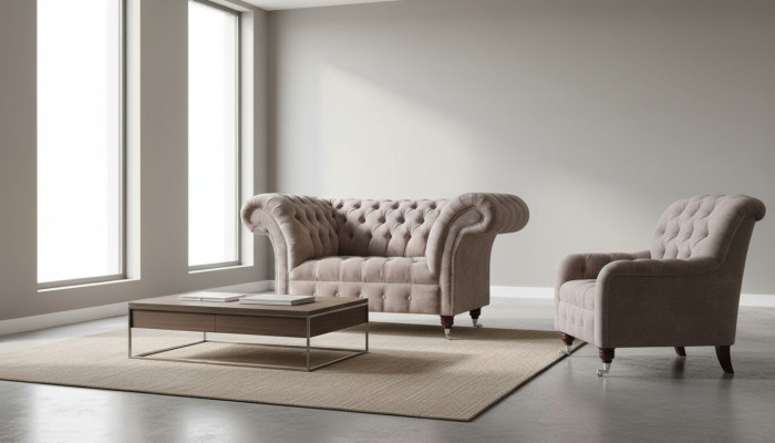 Chesterfield bank bankstel 1-zitter luxe textiel stoffen banken gestoffeerd nieuw