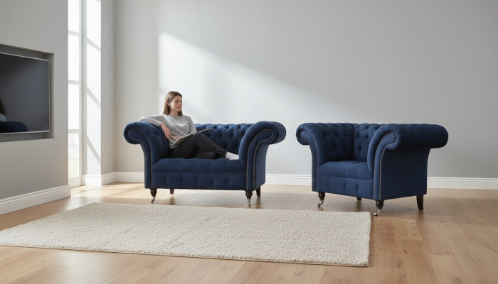 Chesterfield bankstel 1,5 zits Designer Bank Stof Bekleding Textiel