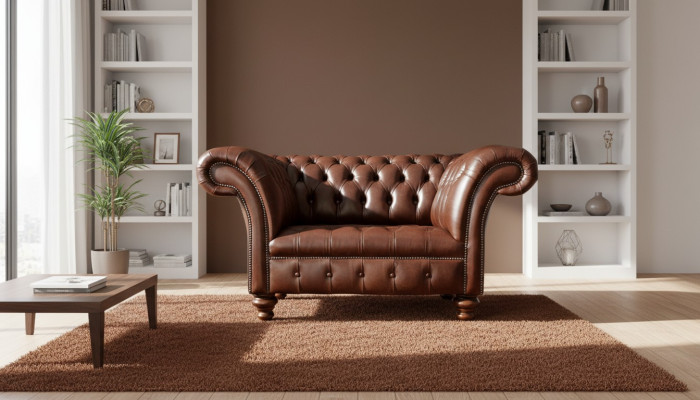 Chesterfieldbank Woonkamerbanken Bank Bekleding Leer Modern 1,5-Zits