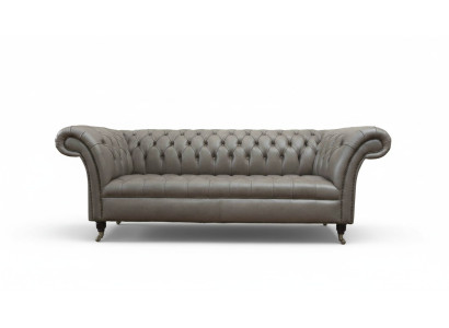 Grijze Chesterfield Engelse klassieke stijl bank 3-zits bekleding 230 cm.