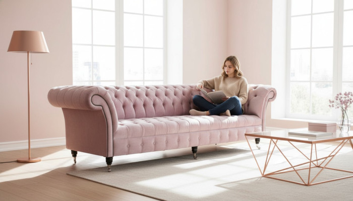 Chesterfield Roze Bank Bank Bekleding 4-Zits Bank Zitbanken Sofas