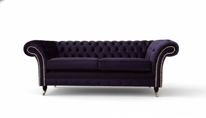 Chesterfield Engelse klassieke stijl bankstel 3-zits paarse bekleding 230cm.